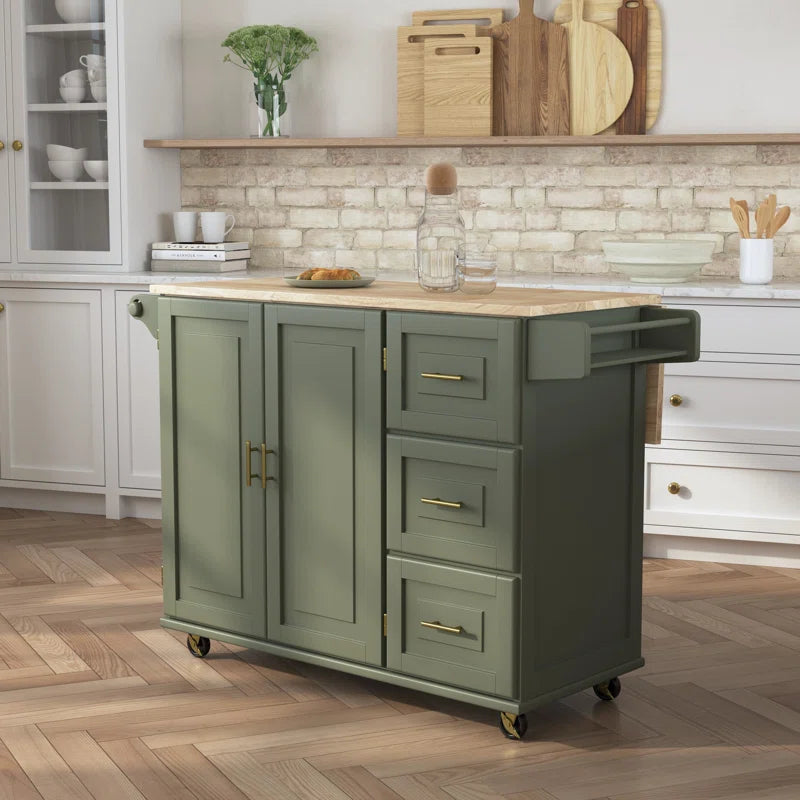 Kitchen Island Table: 53.5'' Wide Classic Wooden Rolling Cart with Drop Leaf & Ample Storage