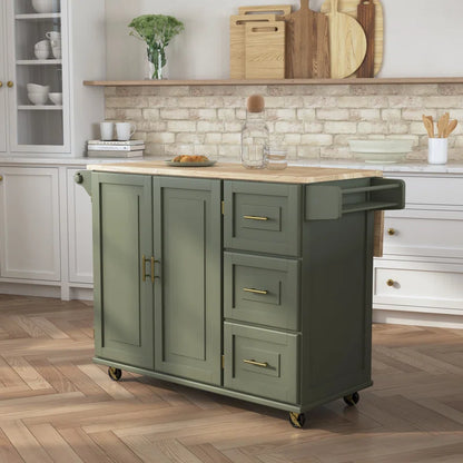 Kitchen Island Table: 53.5'' Wide Classic Wooden Rolling Cart with Drop Leaf & Ample Storage