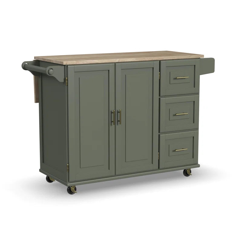 Kitchen Island Table: 53.5'' Wide Classic Wooden Rolling Cart with Drop Leaf & Ample Storage