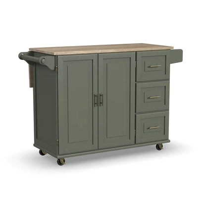 Kitchen Island Table: 53.5'' Wide Classic Wooden Rolling Cart with Drop Leaf & Ample Storage