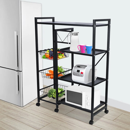 Kitchen Racks: Heavy-Duty Utility Storage Rack with Wheels and Slide-Out Baskets