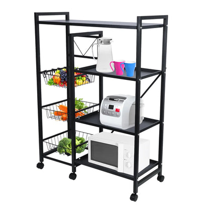 Kitchen Racks: Heavy-Duty Utility Storage Rack with Wheels and Slide-Out Baskets