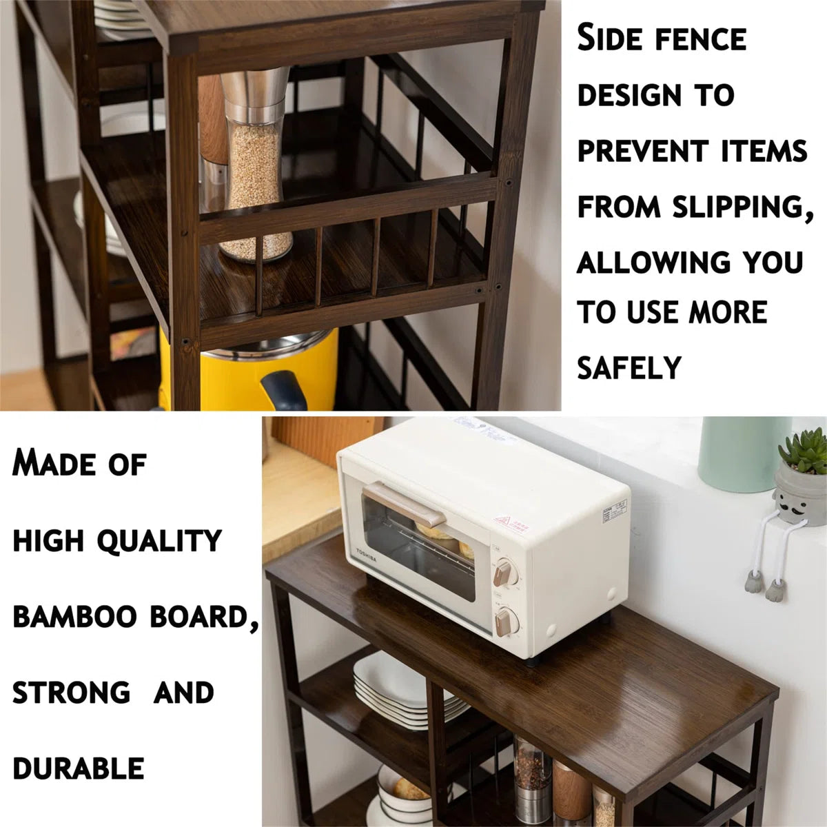 Microwave Stands: 27.7" wooden  Multi-Tier wood Baker's Racks Microwave Stand