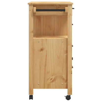Kitchen Island Table: Vintage Pine Wood Kitchen Trolley with 4 Drawers & Door, Wheeled Storage Cart