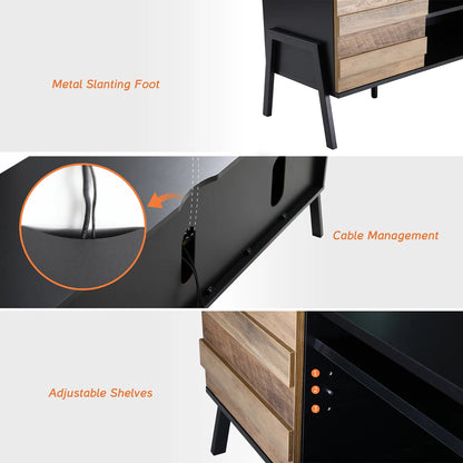 tv panel: 100" wide storage credenza featuring sleek design and ample hidden compartments