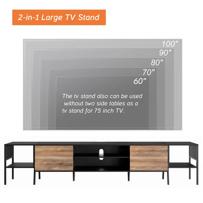 tv panel: 100" wide storage credenza featuring sleek design and ample hidden compartments