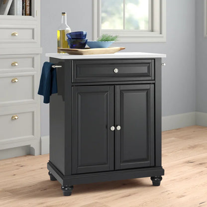 Kitchen Island Table: Compact Granite-Top Kitchen Cart with Storage &amp; Adjustable Shelves