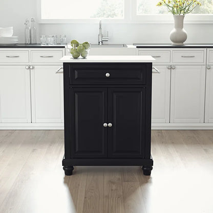 Kitchen Island Table: Compact Granite-Top Kitchen Cart with Storage &amp; Adjustable Shelves