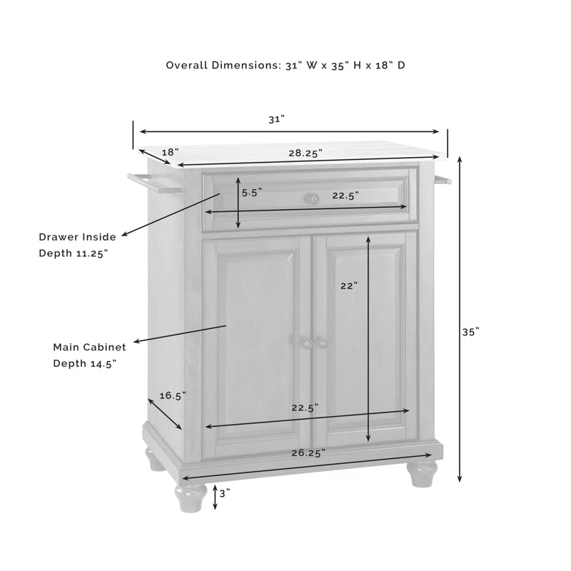 Kitchen Island Table: Compact Granite-Top Kitchen Cart with Storage &amp; Adjustable Shelves