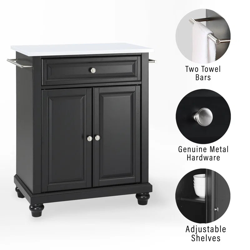 Kitchen Island Table: Compact Granite-Top Kitchen Cart with Storage &amp; Adjustable Shelves