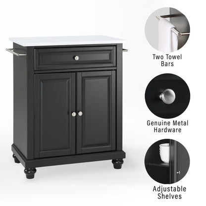 Kitchen Island Table: Compact Granite-Top Kitchen Cart with Storage &amp; Adjustable Shelves