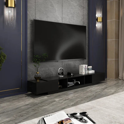 tv panel: 94.5" wide storage credenza with modern design and ample compartments