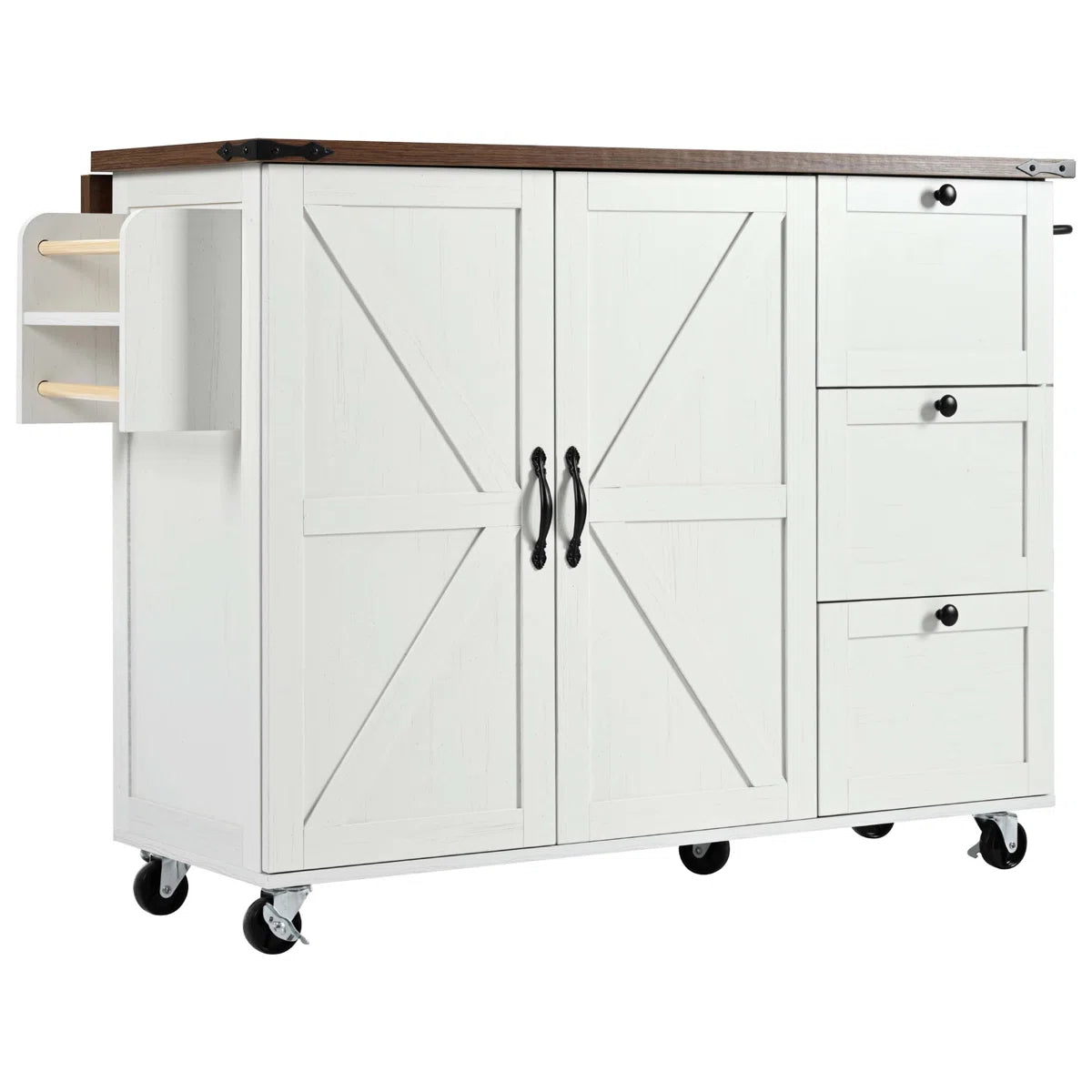 Kitchen Island Table with Drop Leaf, Charging Station & Ample Storage – White Finish