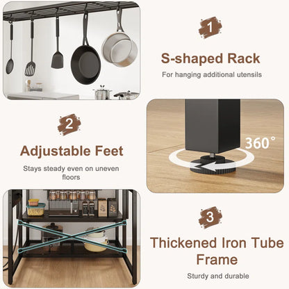 Kitchen Rack: Baker's Rack with 5 Racks and Kitchen Island with Storage