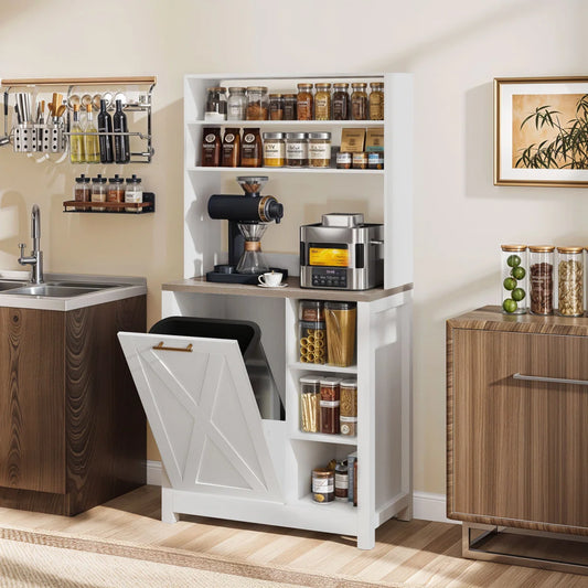 Kitchen Racks: Trash Can Bin Cabinet and Charging Station on a Baker's Rack