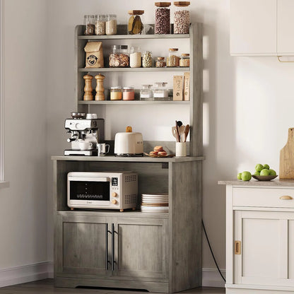 Kitchen Rack: Bakers Rack Cabinet with Power Outlet, Bakers Rack with Thickened Counter, and Microwave Stand