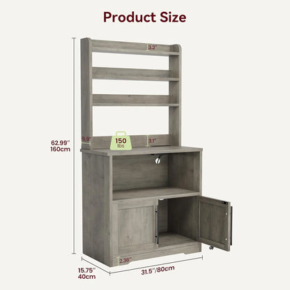 Kitchen Rack: Bakers Rack Cabinet with Power Outlet, Bakers Rack with Thickened Counter, and Microwave Stand