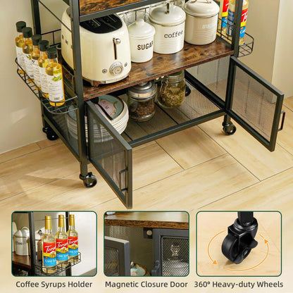 Kitchen Rack: Bakers Rack with Wheels with Door and Drawer