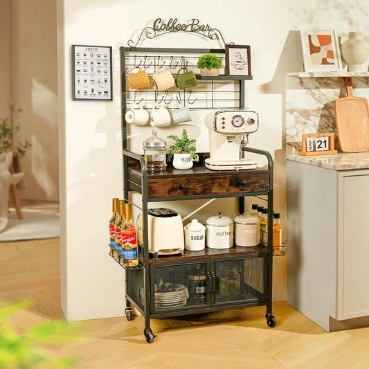 Kitchen Rack: Bakers Rack with Wheels with Door and Drawer