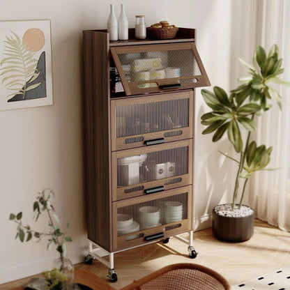 Kitchen Racks: Multi-Layer Kitchen Organizer with Casters and Glass Fronts