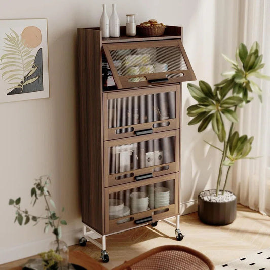 Kitchen Racks: Multi-Layer Kitchen Organizer with Casters and Glass Fronts