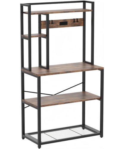 Kitchen Racks: Kitchen storage rack with 5 tiers, power outlets, microwave compatibility, and durable frame