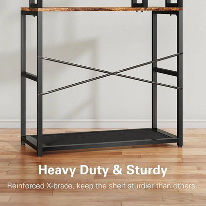 Kitchen Racks: Kitchen storage rack with 5 tiers, power outlets, microwave compatibility, and durable frame