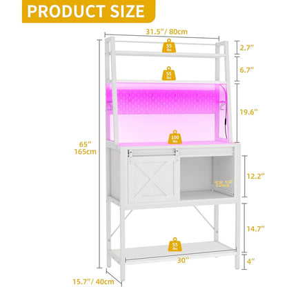 Kitchen Racks: Functional kitchen rack with power outlet, LED lights, sliding barn door, adjustable shelving