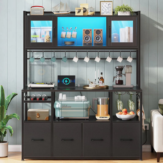 Kitchen Racks: 47.2-inch microwave stand with storage and a power outlet for baker's rack