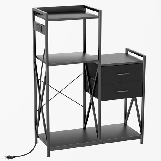 Kitchen Racks: Power outlet-equipped baker's rack, refrigerator stand with shelves and drawers for storage