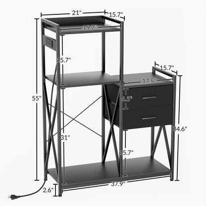 Kitchen Racks: Power outlet-equipped baker's rack, refrigerator stand with shelves and drawers for storage