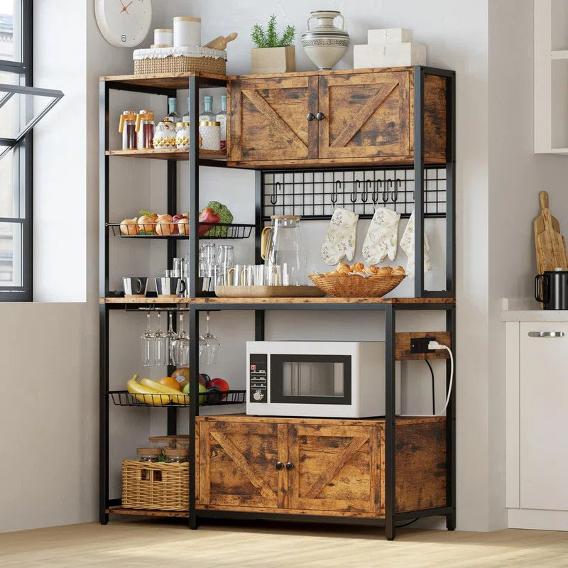 Kitchen Racks: 45.3" kitchen baker’s rack with power outlet, 2 cabinets, and coffee bar shelves