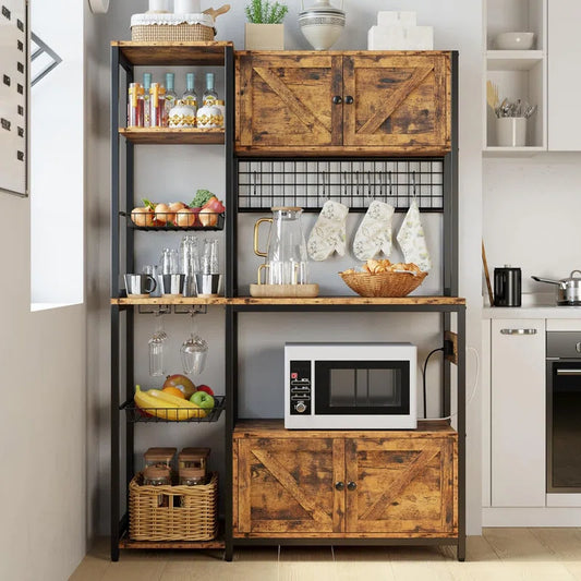Kitchen Racks: 45.3" kitchen baker’s rack with power outlet, 2 cabinets, and coffee bar shelves