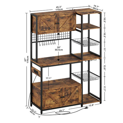Kitchen Racks: 45.3" kitchen baker’s rack with power outlet, 2 cabinets, and coffee bar shelves