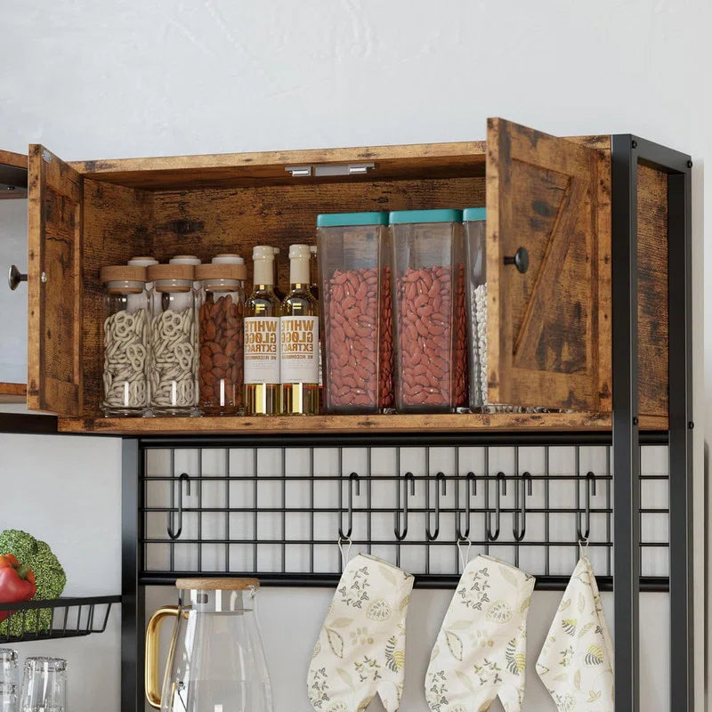 Kitchen Racks: 45.3" kitchen baker’s rack with power outlet, 2 cabinets, and coffee bar shelves