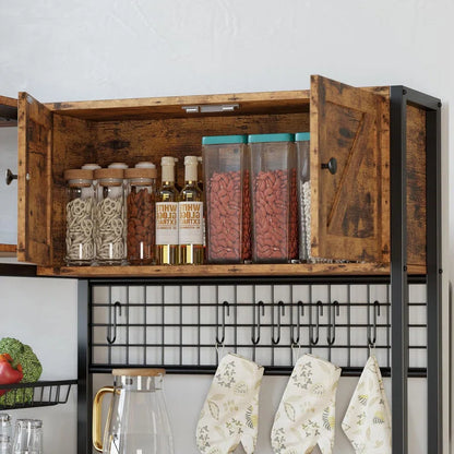 Kitchen Racks: 45.3" kitchen baker’s rack with power outlet, 2 cabinets, and coffee bar shelves