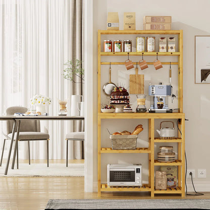 Kitchen Racks: 8-Layer Bread Rack with Ten Hooks and a Power Socket Microwave Oven Rack
