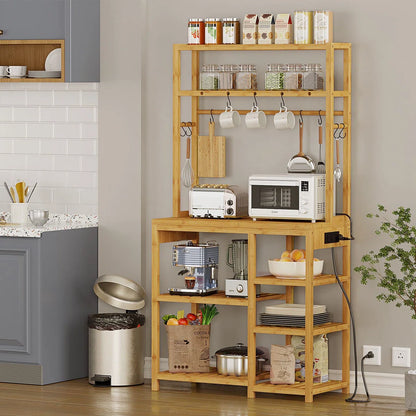 Kitchen Racks: 8-Layer Bread Rack with Ten Hooks and a Power Socket Microwave Oven Rack