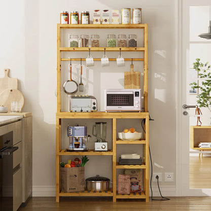 Kitchen Racks: 8-Layer Bread Rack with Ten Hooks and a Power Socket Microwave Oven Rack