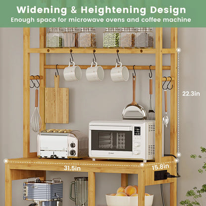 Kitchen Racks: 8-Layer Bread Rack with Ten Hooks and a Power Socket Microwave Oven Rack