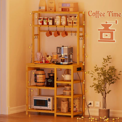 Kitchen Racks: 8-Layer Bread Rack with Ten Hooks and a Power Socket Microwave Oven Rack