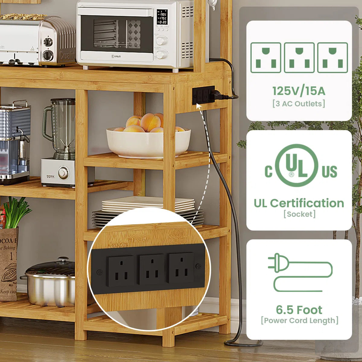 Kitchen Racks: 8-Layer Bread Rack with Ten Hooks and a Power Socket Microwave Oven Rack