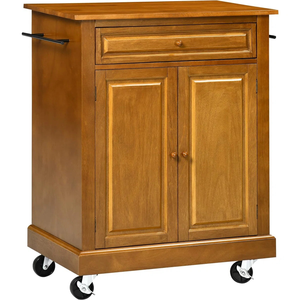Kitchen Island Table: 36.25" Wide Brown Kitchen Cart with Rubberwood Top, Drawer & Cabinet