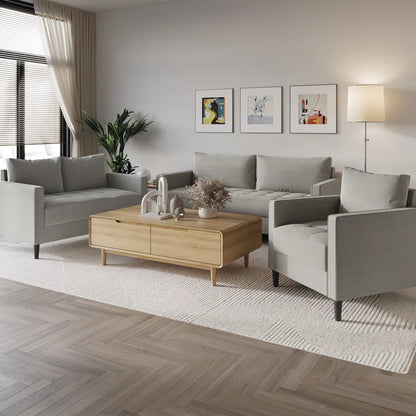 Luxury Sofa Sets: 3-Piece Linen Fabric Sofa Set with Chair, Loveseat & Sofa