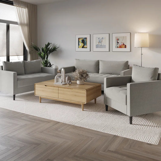 Luxury Sofa Sets: 3-Piece Linen Fabric Sofa Set with Chair, Loveseat & Sofa