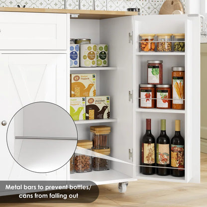 Kitchen Island Table – 47.6" Wide Farmhouse Rolling Cart with Drop Leaf, Cabinets & Towel Rack