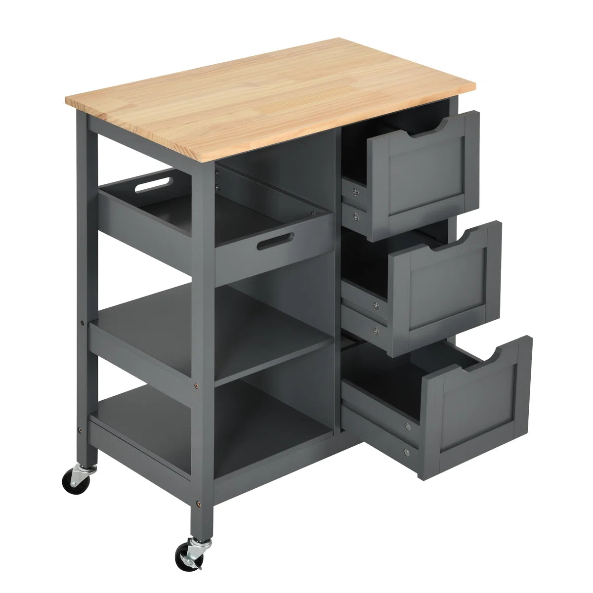Kitchen Island Table: 27" Wide Portable Kitchen Cart with Drawers, Shelves &amp; Locking Wheels