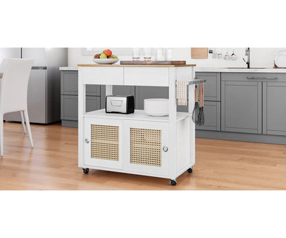 Kitchen Island Table with Smooth Drawer, Double-Door Cabinet & Spice Rack