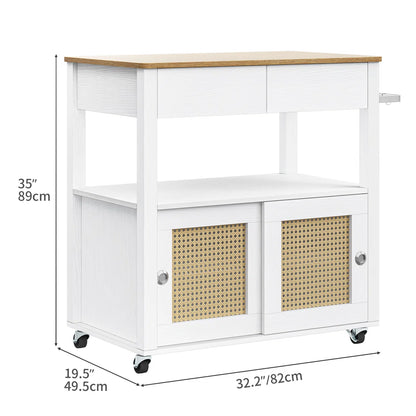 Kitchen Island Table with Smooth Drawer, Double-Door Cabinet & Spice Rack