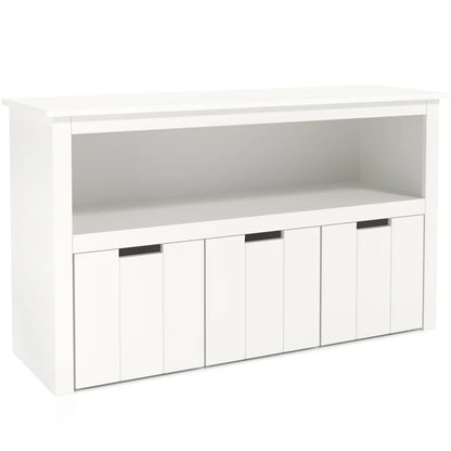 Kids Toy Storage Unit: 3-Bin Bookcase with Open Shelf and Wheels